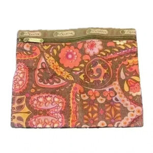 LeSportSac pink‎ floral design zipper make up pouch